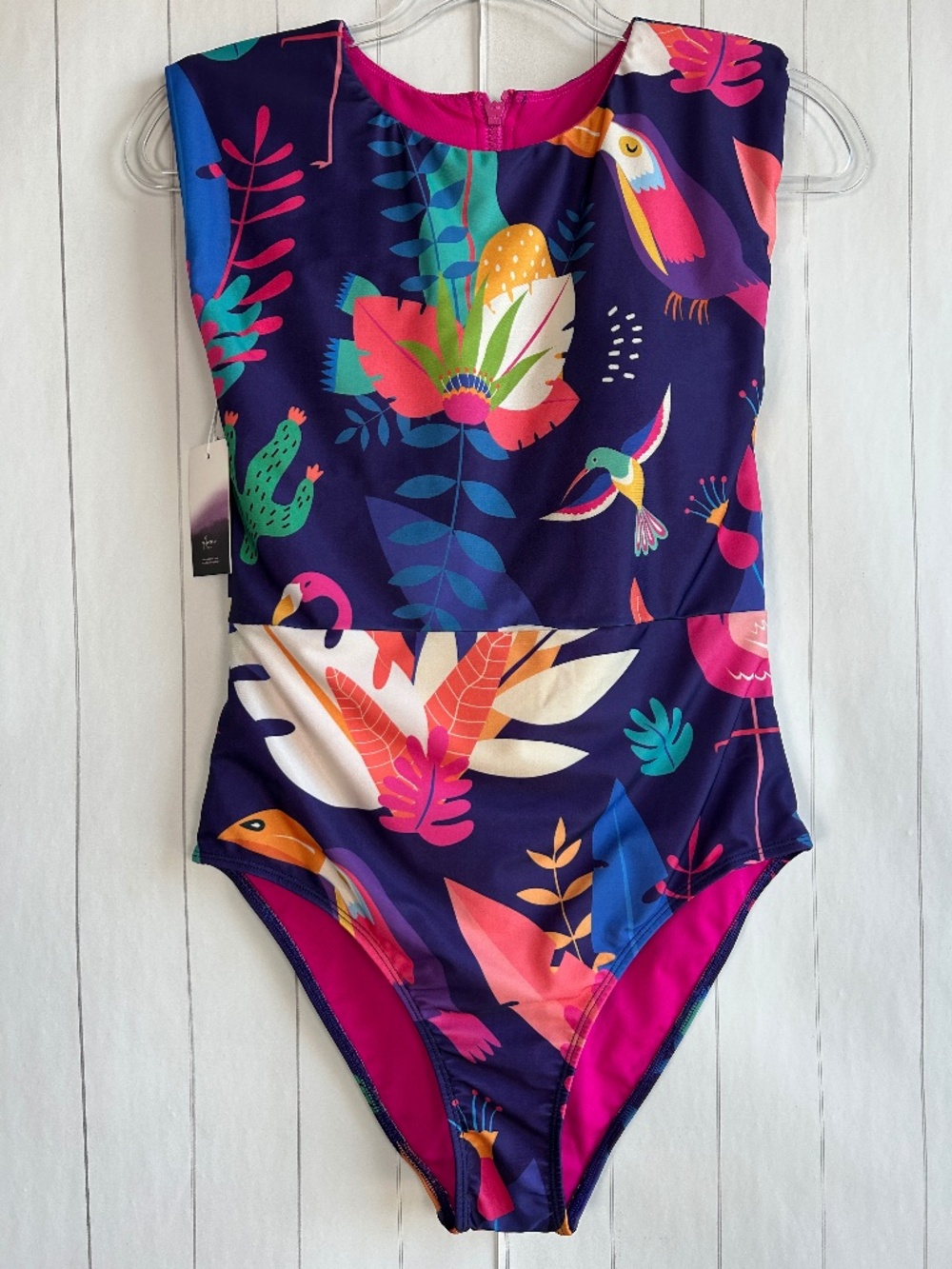 Averie size L Rayne one piece swimsuit zip up pink topical full coverage padded